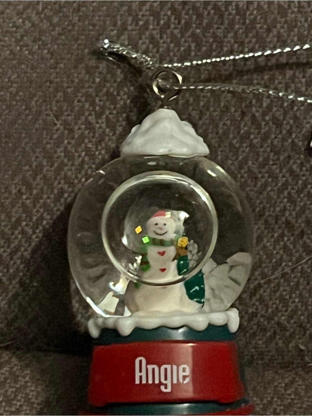 Personalized Red Snowman Globe Ornament - Angie